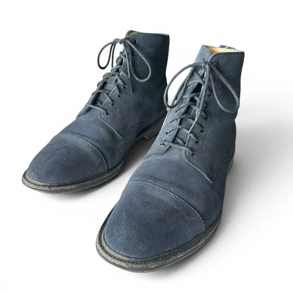 Alfred Sargent x J. Crew Men's UK 9.5 / US 10 Blue Suede Cap Toe Boots England